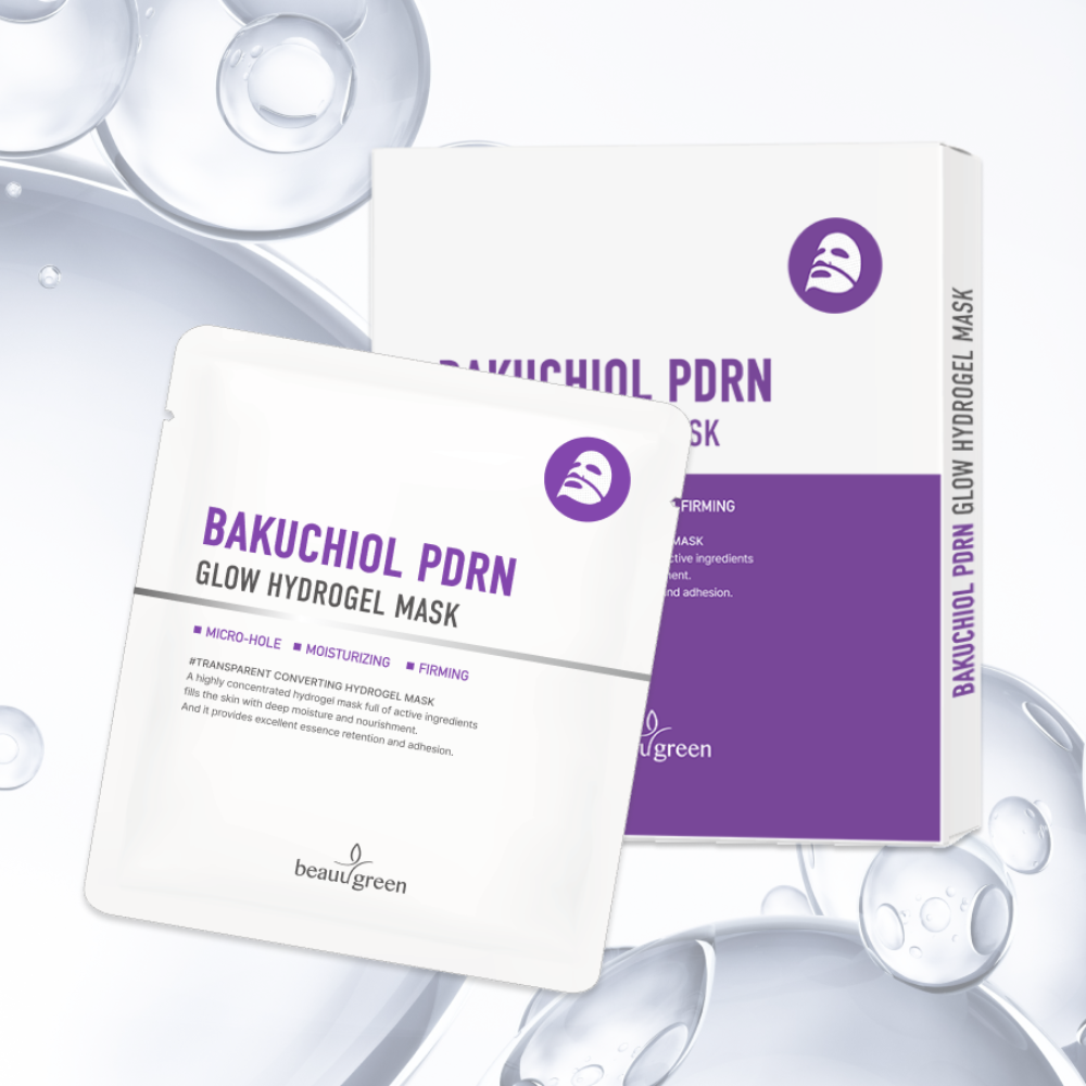BEAUUGREEN Bakuchiol PDRN Glow Hydrogel Mask (4 Sheets) | Micro-hole Radiance Mask Pack _ Made in Korea